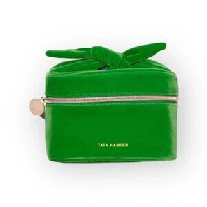 New Tata Harper green velvet cosmetic bag make up bag